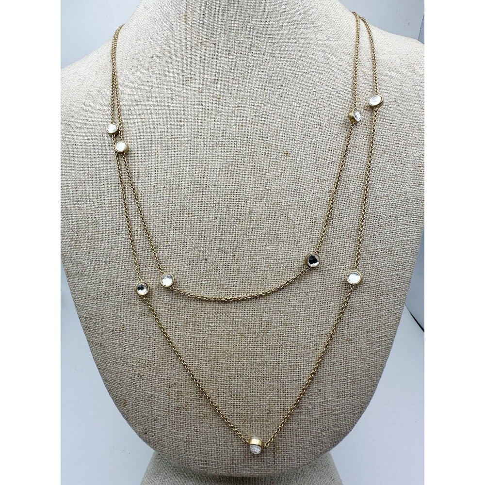 J Crew Gold Tone Double Layered Crystal Necklace 22” Read